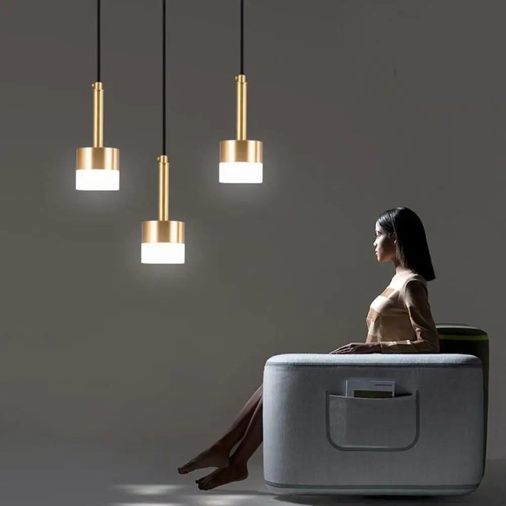 Медная люстра кулон матовая Латунь светодиодное освещение ПВХ золотой подвесной