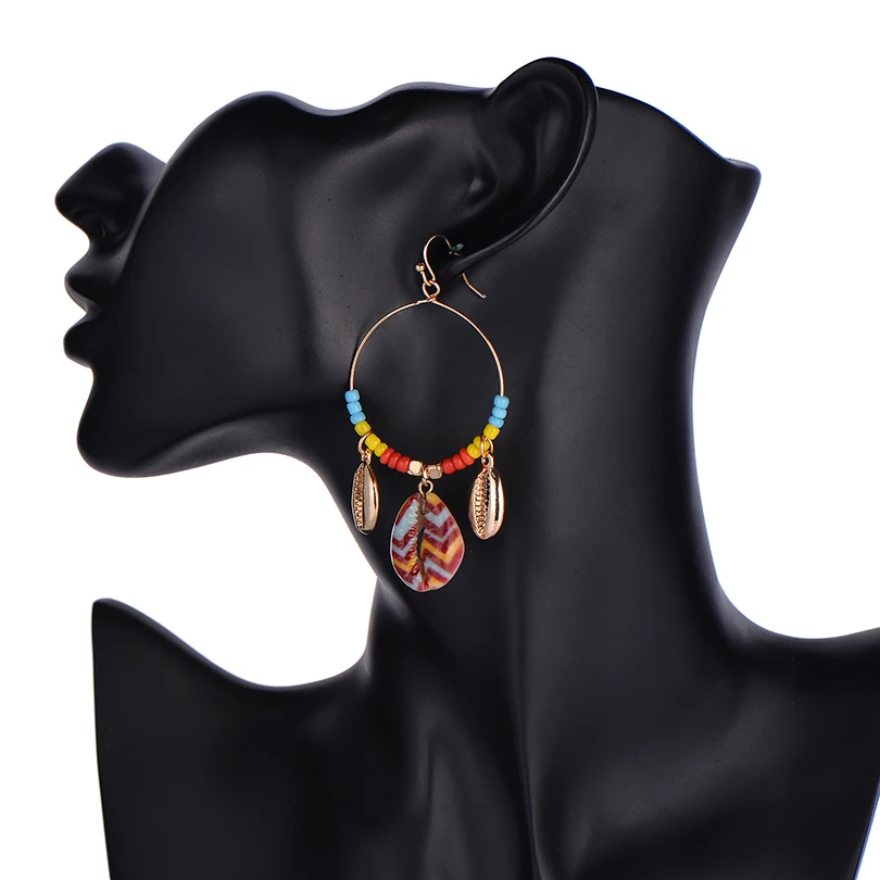 Boho Fresh Natural Shell Висячие серьги Модные ювелирные изделия 2019 многоцветные бусины