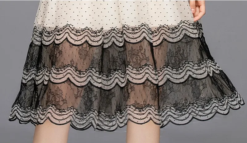 

2021 Summer Women Elegant Mesh Patchwork Embroidery Dot print Dress Vintage Ribbon Bow Beading Lace dress Vestidos