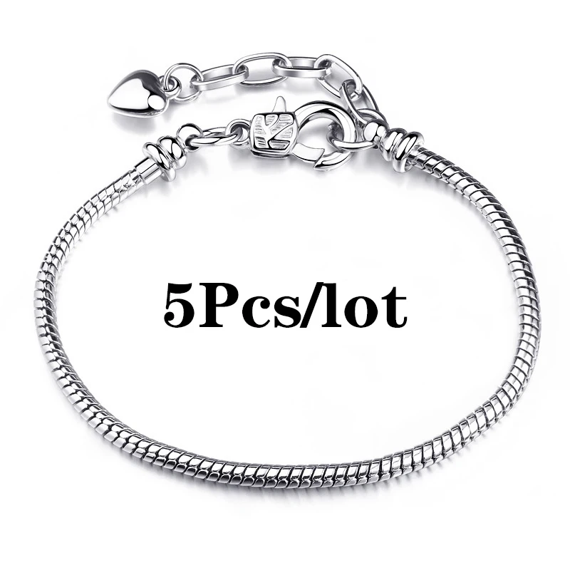 5pcs/lot Snake Chain Safety Clasp European Brand Bracelet Fit DIY Charm Bracelets &amp Bangles Jewelry For Women Men Gift - купить по