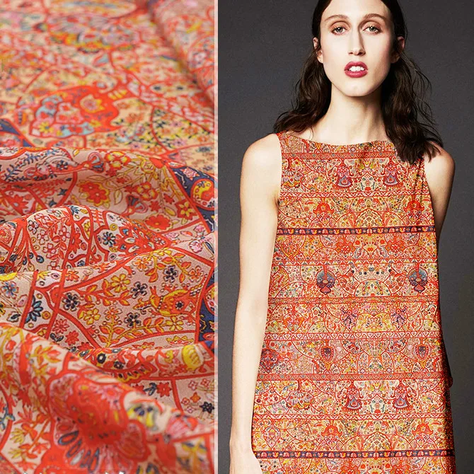 

140cm wide retro printed silk fabric meter anti-wrinkle silk crepe de chine fabric 16mm shirt dress fabric wholesale silk cloth
