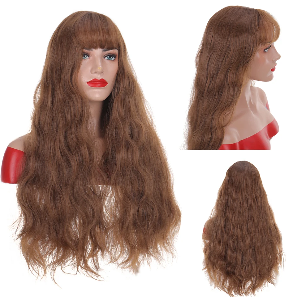 MANWEI wig Long Womens Wigs Ombre Orange Blonde Heat Resistant Part Side Synthetic Wavy for African American Women |