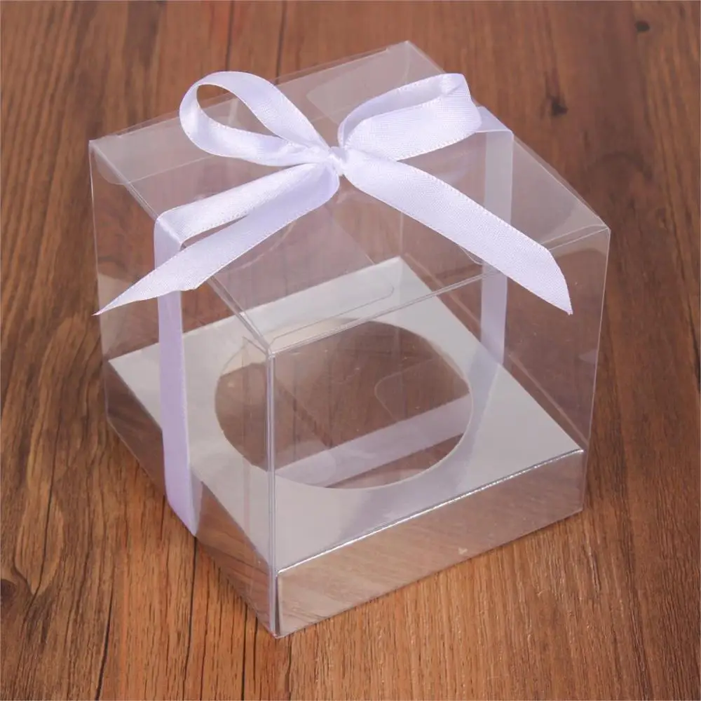 

24/48pcs 9*9*9cm Transparent Cupcake Boxes With Base Inside wedding cake box