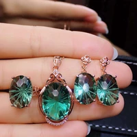 mdina fine jewelry green crystal 925 sterling silver women set necklace chain earrings ring popular with box