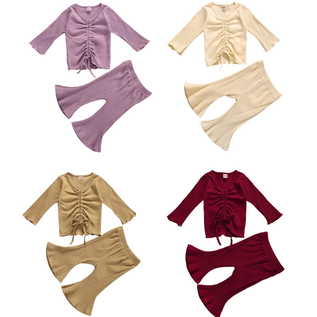 

Baby Girl Clothes Set Flared Sleeve Long Sleeve Top+Long Pants Drawstring 2pcs Kids Girls Clothing Autumn Spring Clothing