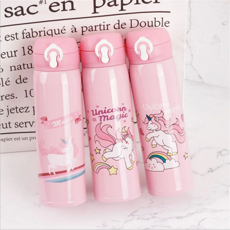 500 мл бутылки для воды емкость питьевой мультяшный Единорог Нержавеющая Сталь