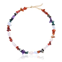 bohemia natural stone necklace combination necklace with multi colored irregular stones and natural pearls necklace for women