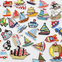 cartoon sailboat badge clothing embroidery decal diy sewing decoration ironing patch t shirt stripe clothing sticker