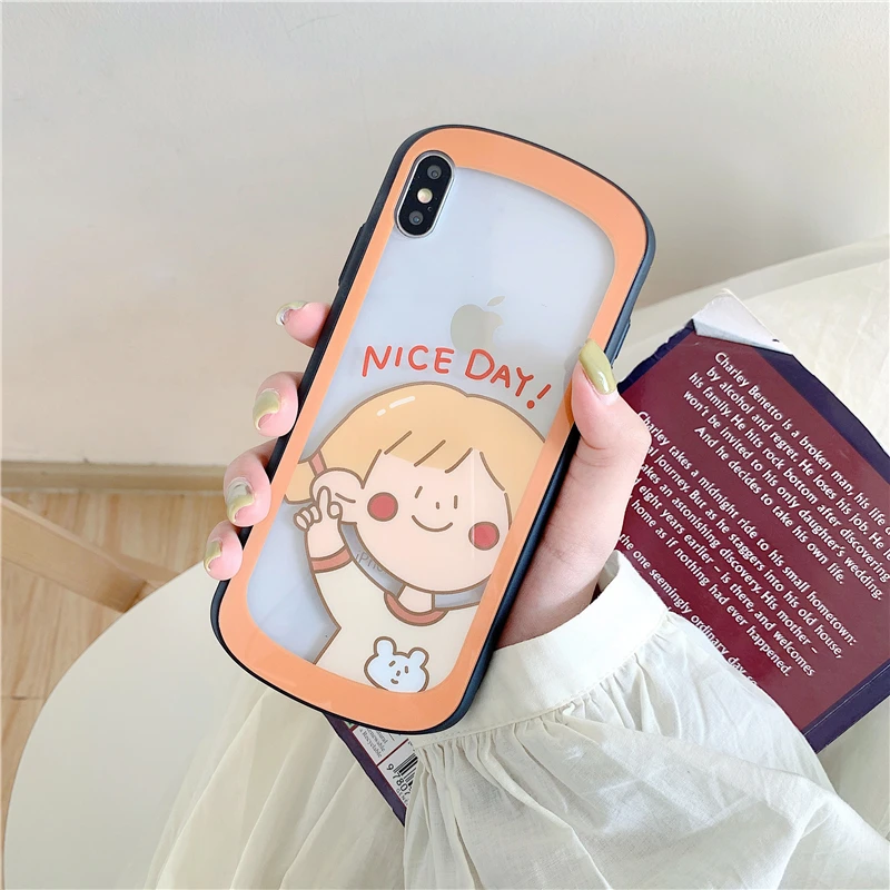 Cute couple boy girl curved tempered glass shatter-resistant mobile phone case for iPhone 10 6 6s 7 8 Plus Xr X Xs Max |