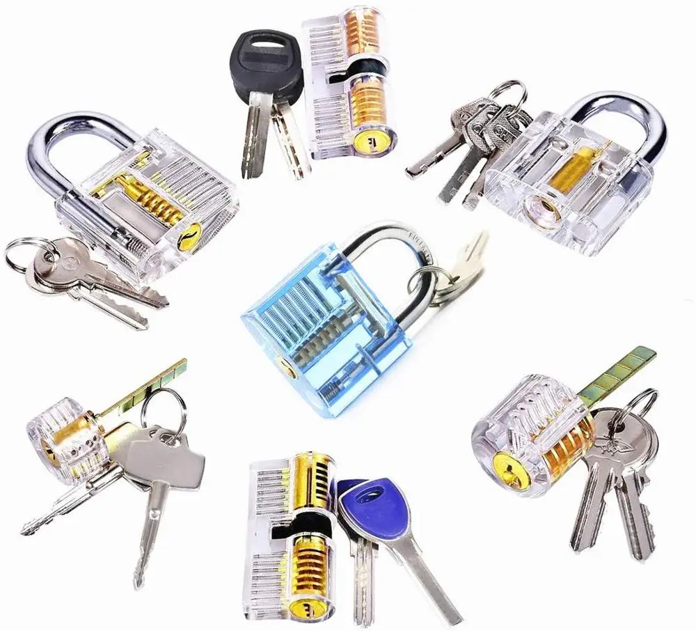 

7pcs Transparent Picking Practice Lock with Keys,Locksmith Training Locks Various Locks Locksmith Supply