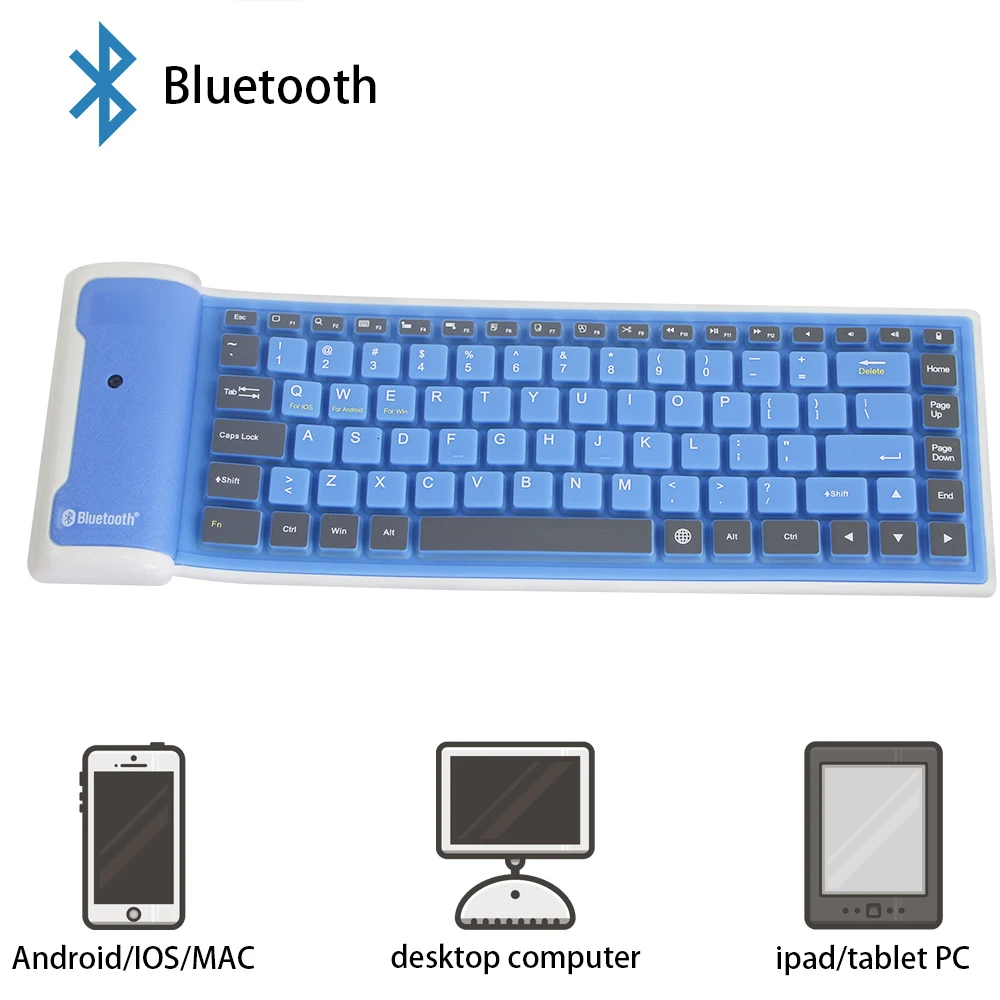 Беспроводная Bluetooth клавиатура складная рулонная Бесшумная 87key клавиатуры мягкий, силиконовый, гибкий Teclado для ПК huawei Iphone Tablet
