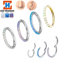 new g23 titanium nose ring hinged segment septum clicker opal labret ear tragus helix cartilage daith earring perforated jewelry