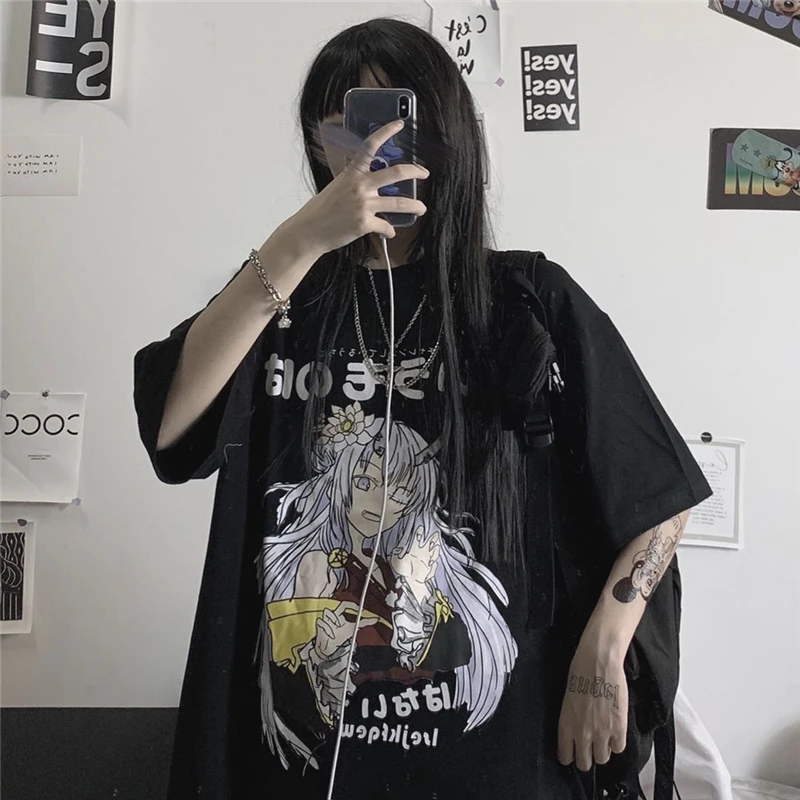 

Ulzzang Harajuku Tee for Women Girl t Shirt Summer Tshirt Korean Style Kawaii Graphic Tee Tops 90s Clothes Japanese Anime Print