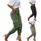 Брюки женские с завышенной талией, Свободные повседневные спортивные штаны-карго со множеством карманов, 2021