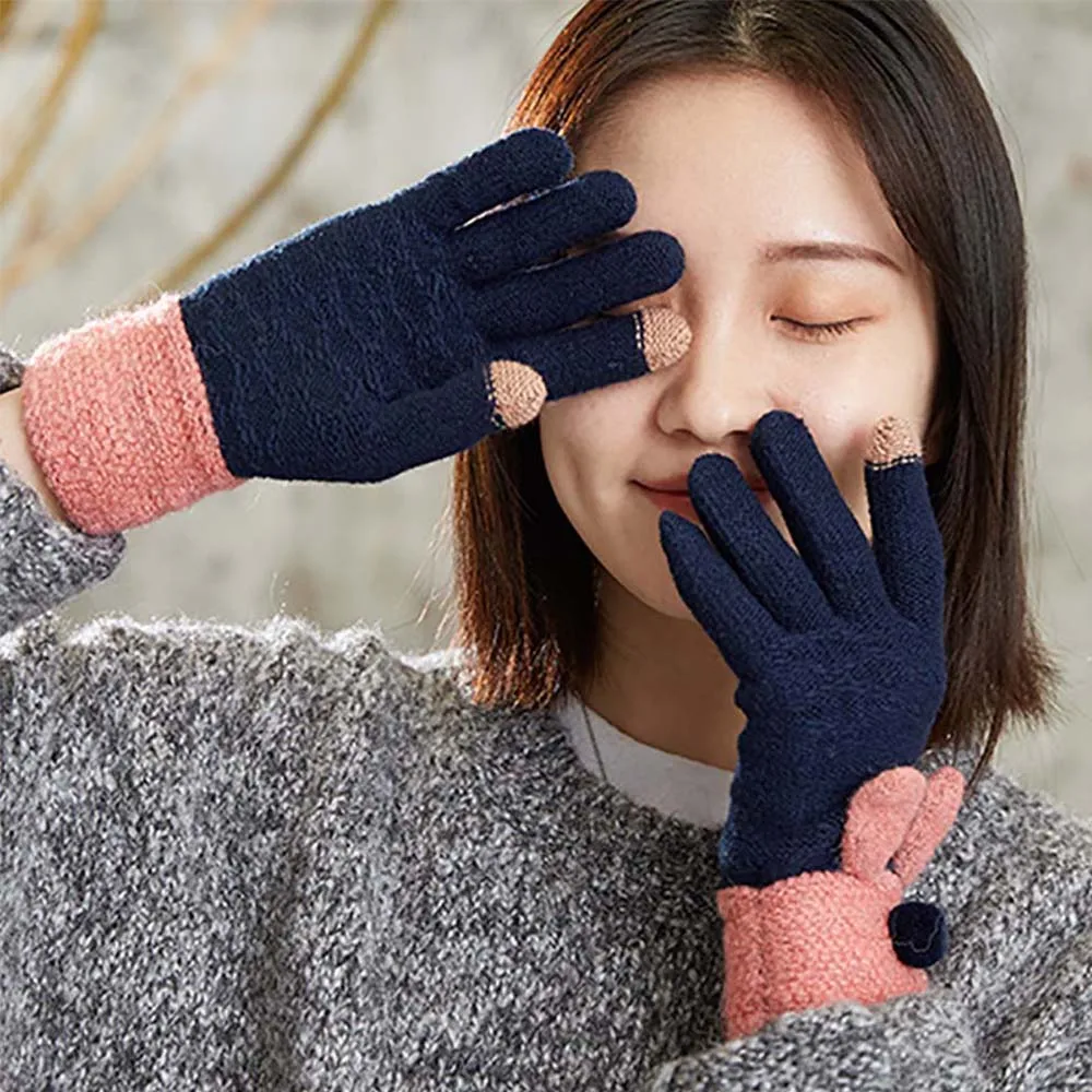 Женские вязаные перчатки с заячьими ушками 1 пара теплые зимние плотные
