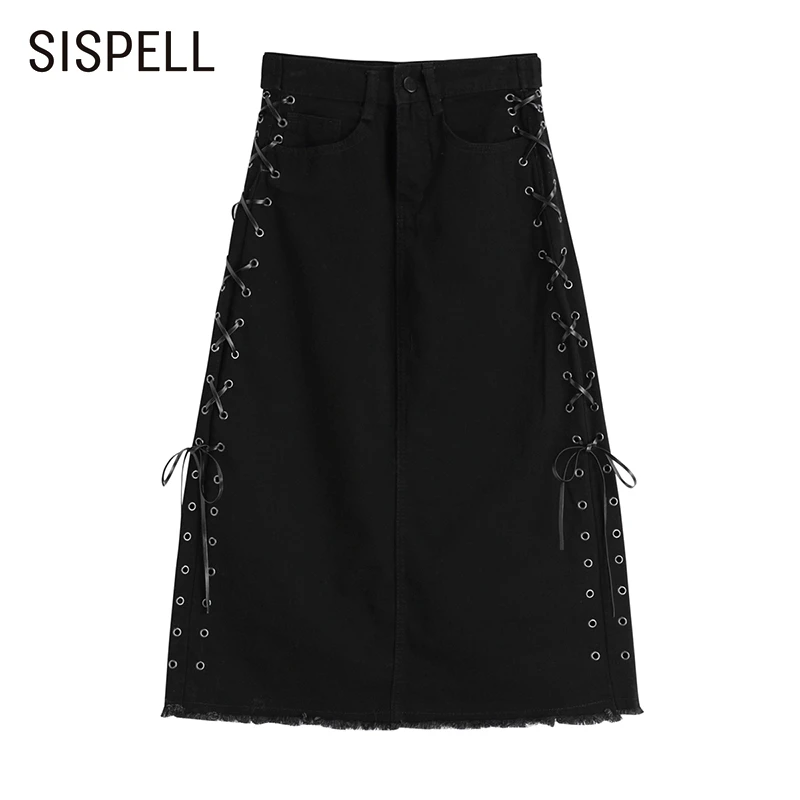 

SISPELL Patchwork Strap Skirts For Female High Waist Slimming Solid Color Women's Casual Skirt Fashion Streetwear New 2021