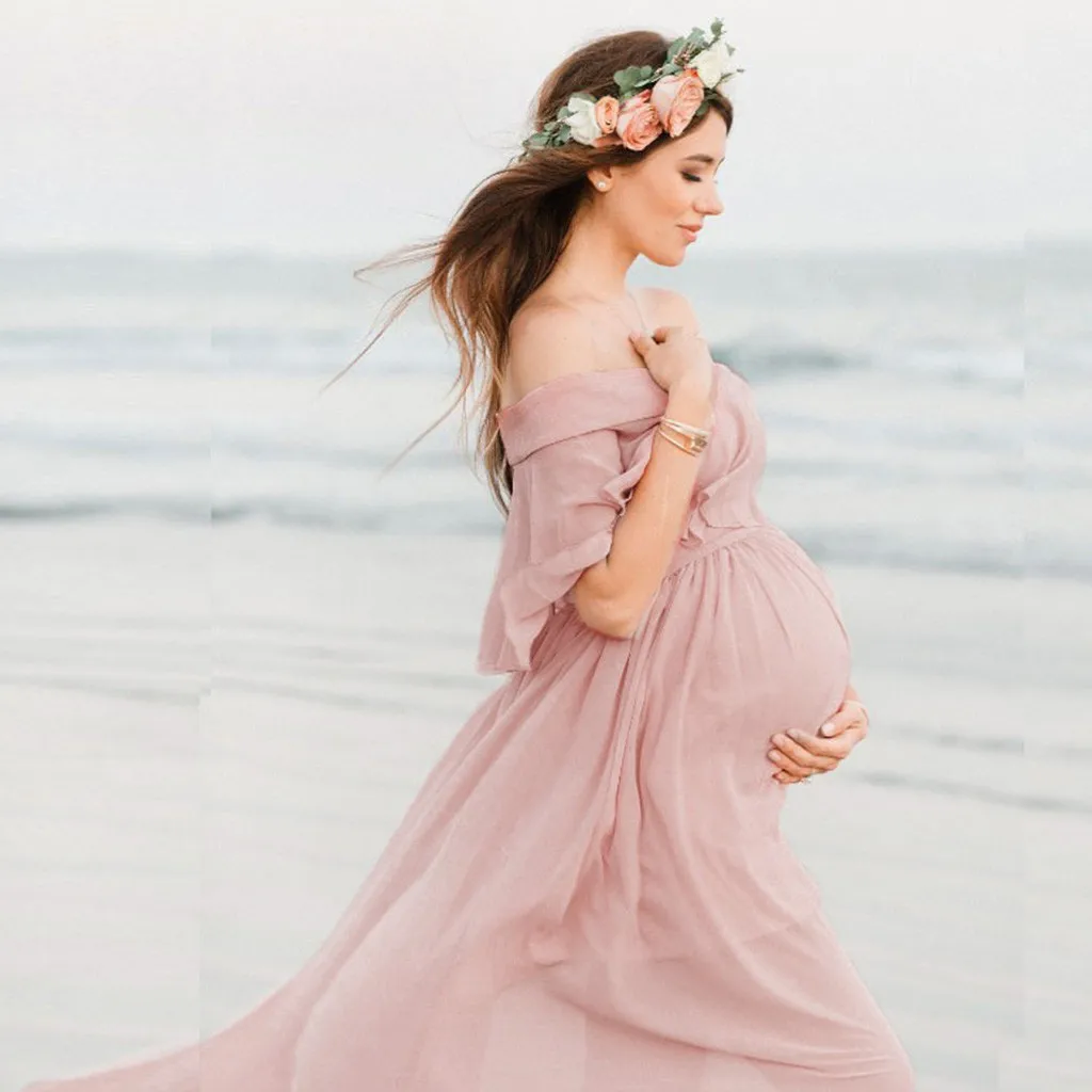 Женские платья для беременных реквизит фотосъемки с коротким рукавом оборками