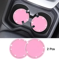 2psc 2 75 inch car coasters pad pink cup holder mat rhinestone rubber mat round auto interior accessories
