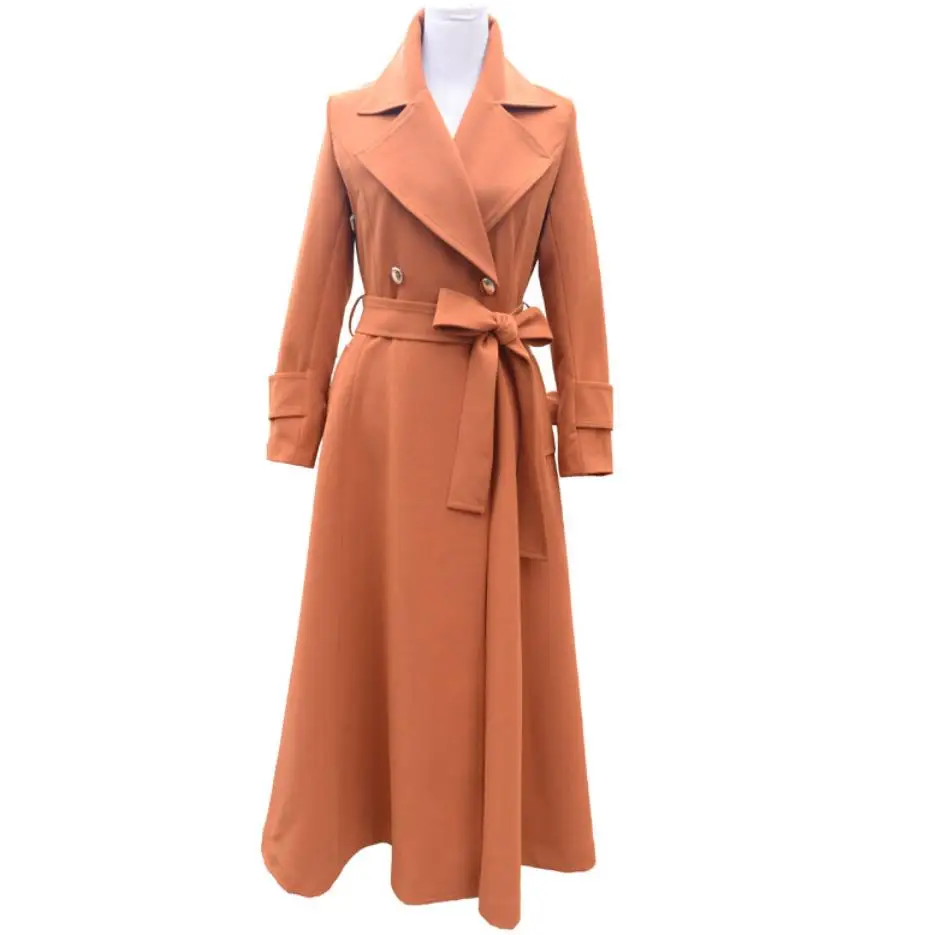 

Fashion X-Long Trench Coat Women Spring Autumn Windbreaker Purple Double Breasted Belt Slim Casual Outwear