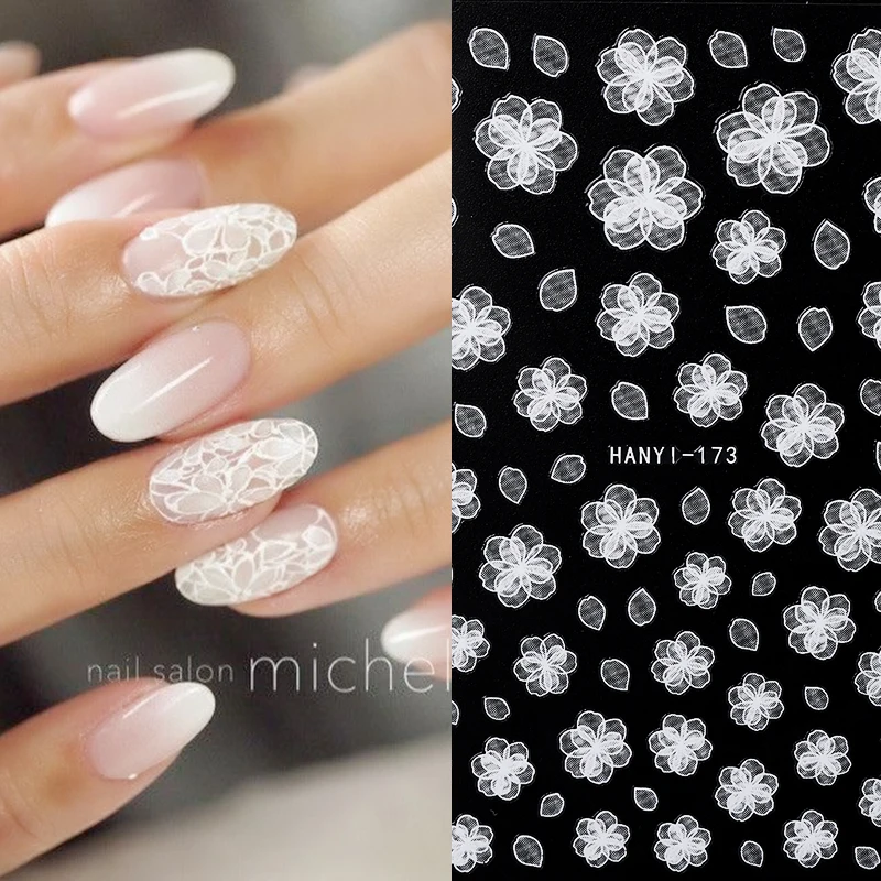 1 лист стикеров для ногтевого искусства 3D стикер в стиле кружева белый цветок