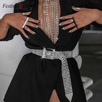 festivalqueen sexy full rhinestone belts women luxury silver cummerbunds shiny girls party nightclub diamond crystal waist belt