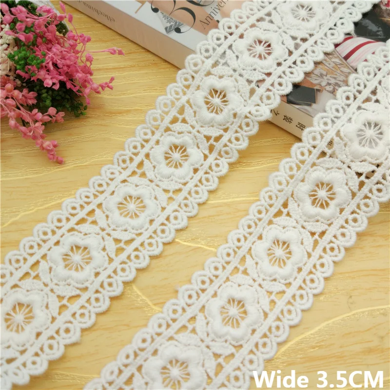 

3.5CM Wide White Cotton Wedding Lace Fabric 3d Flowers Embroidery Fringe Ribbon Edging Trim Dress Collar Cuffs DIY Sewing Decor