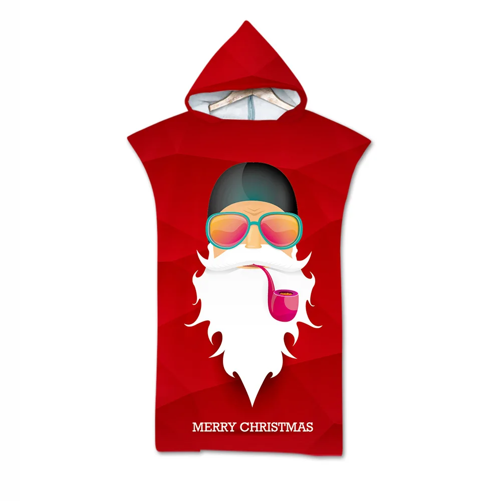 Новое красное рождественское пляжное полотенце с капюшоном из микрофибры для