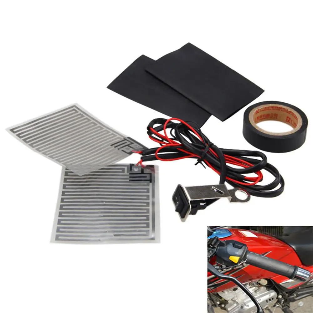 

12V Motorcycle Electric Heating Handle Kit Heated Grip Pads+Heat Resistant Tape+Heat Resistant Covers Handlebar Pad