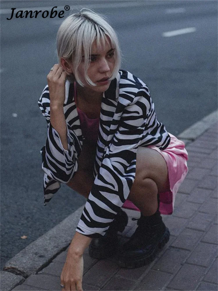 Janrobe рубашка с длинным рукавом принтом зебры Топы Женский Осенний Повседневный