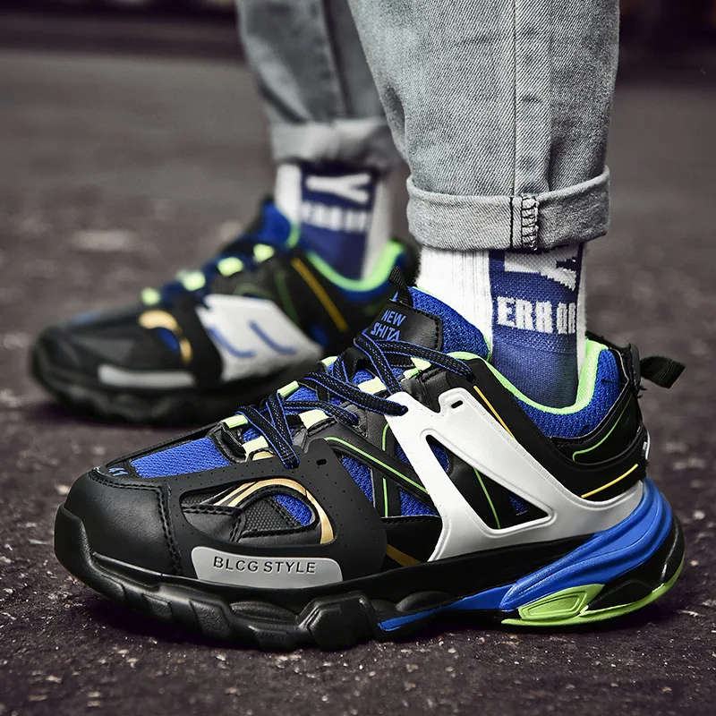 Мужские кроссовки на массивной подошве черные повседневные сетчатые унисекс