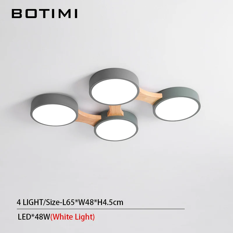 4 Light-White Light BOTIMI 220V светодиодный потолочный светильник s с круглым металлическим абажуром для гостиной современный поверхностный потолочный светильник Деревянный светильник для спальни - Цвет корпуса: 4 Light-White Light