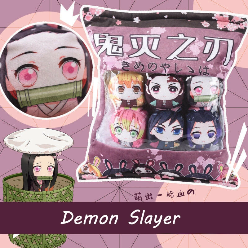 

Throw Pillow Bag Of 6 Figures Creative Cartoon Doll Toys Gift Cute Demon Slayer Kimetsu no Yaiba Plush Pudding Simulation Snack