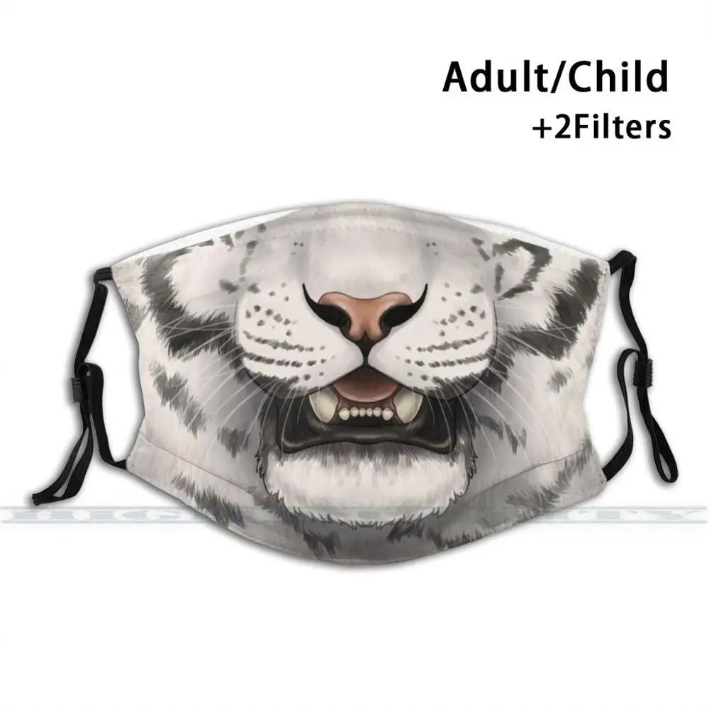 

White Tiger Face Custom Design For Adult Kids Anti Dust Filter Diy Cute Print Washable Mask White Tiger Cat Stripe
