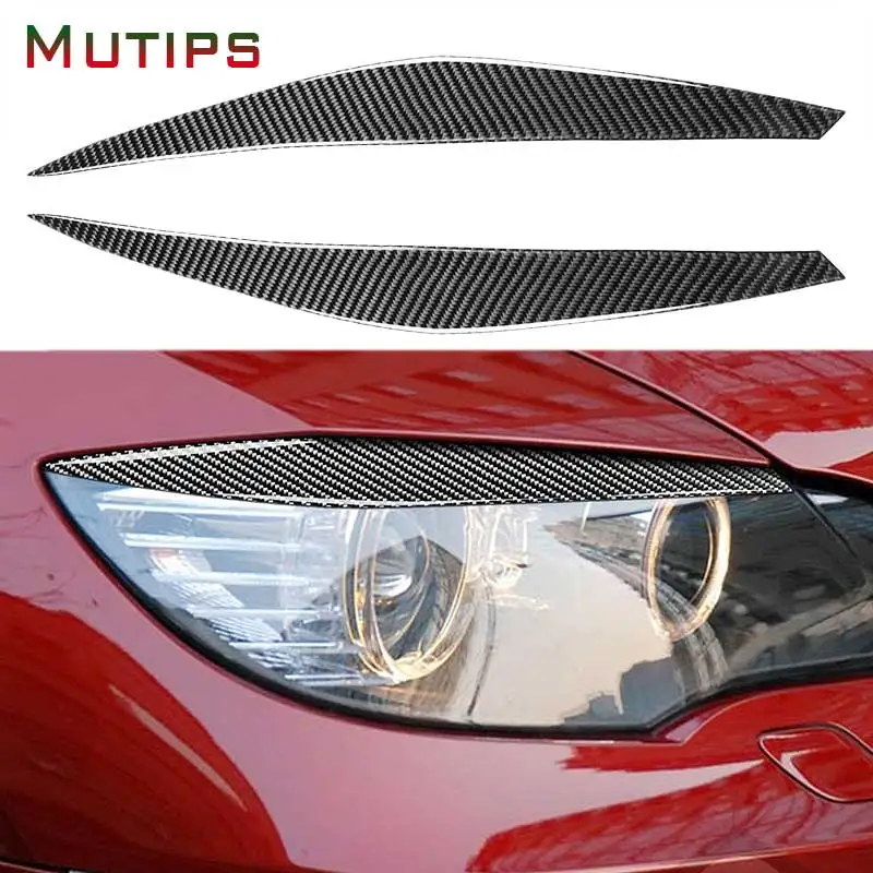 

2 шт., наклейки для передней фары автомобиля, из углеродного волокна, для BMX X6 E71 2008-2014