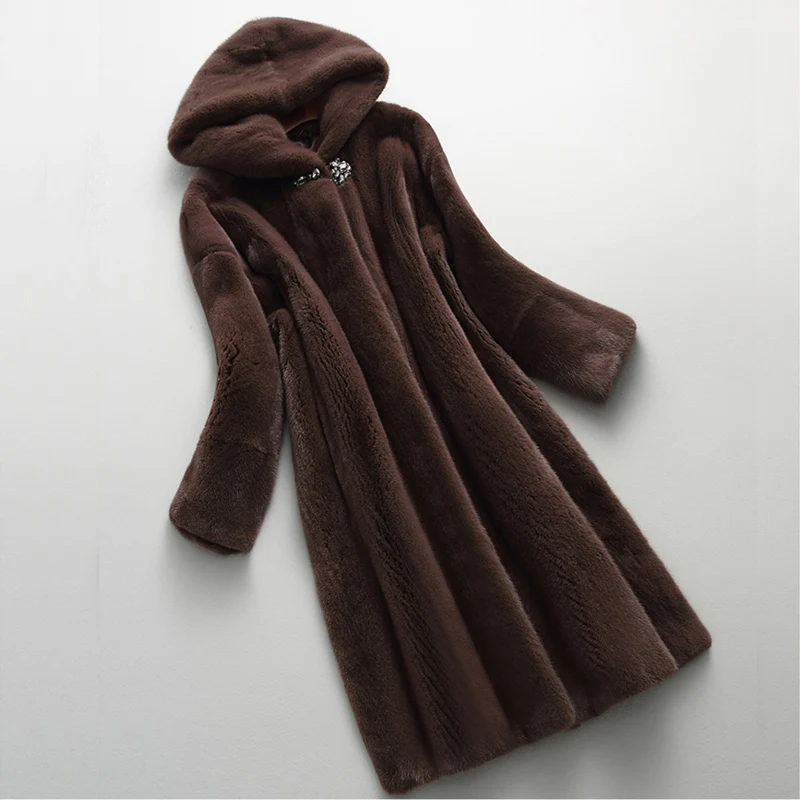 Длинная норковая Женская Шуба с капюшоном меховое пальто шуба для женщин