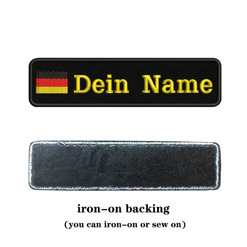 yellow-iron on На заказ Вышивка Флаг Германии имя или заплатка с текстом 10 см* 2,5 см значок Утюг на или липучке Подложка для одежды брюки рюкзак шляпа - Цвет: yellow-iron on
