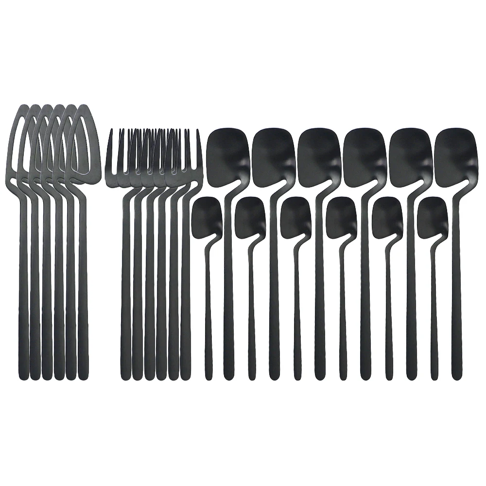 

24Pcs Black Cutlery Set Stainless Steel Tableware Set Knives Forks Coffee Spoons Dinnerware Set Western Silverware Flatware Set