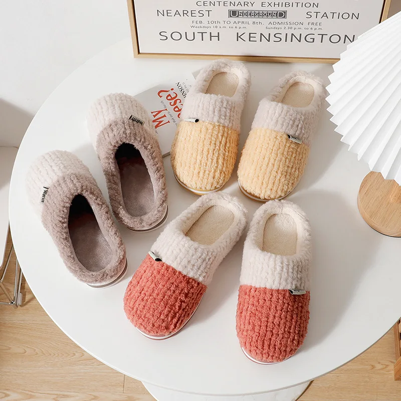 Cotton Slippers For Men And Women Couples Winter Home Indoor Mute Non-Slip Wear-Resistant Soft BottomHouseholdWarmPlush Slippers