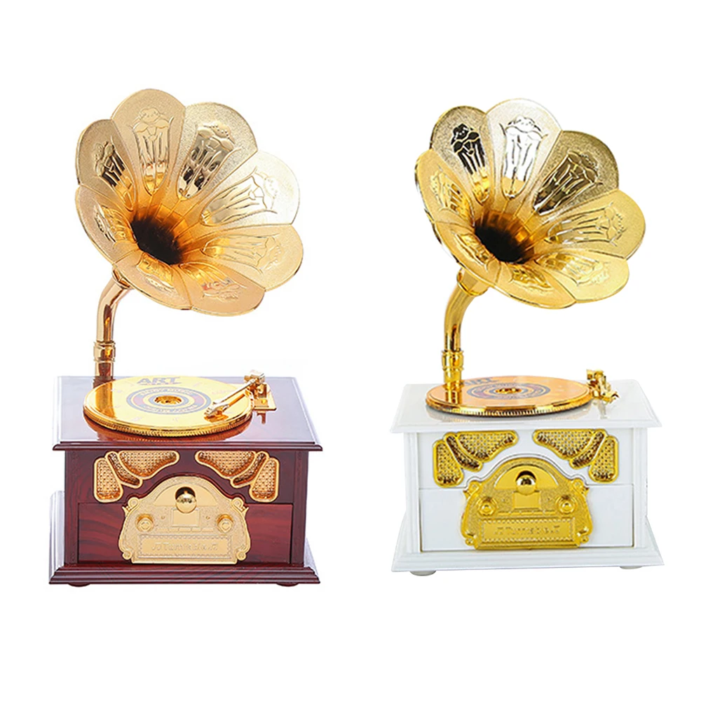 Античный деревянный металлический фонограф рукоятка музыкальная шкатулка