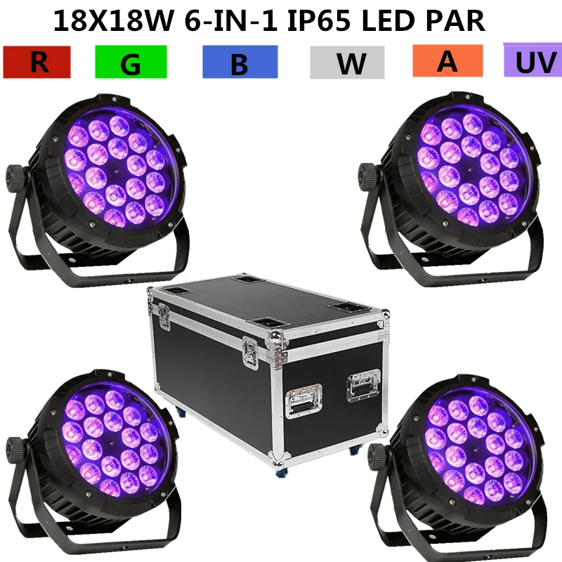 4 шт./18x18 Вт Водонепроницаемый Светодиодный прожектор Par Light + светильник light чехол