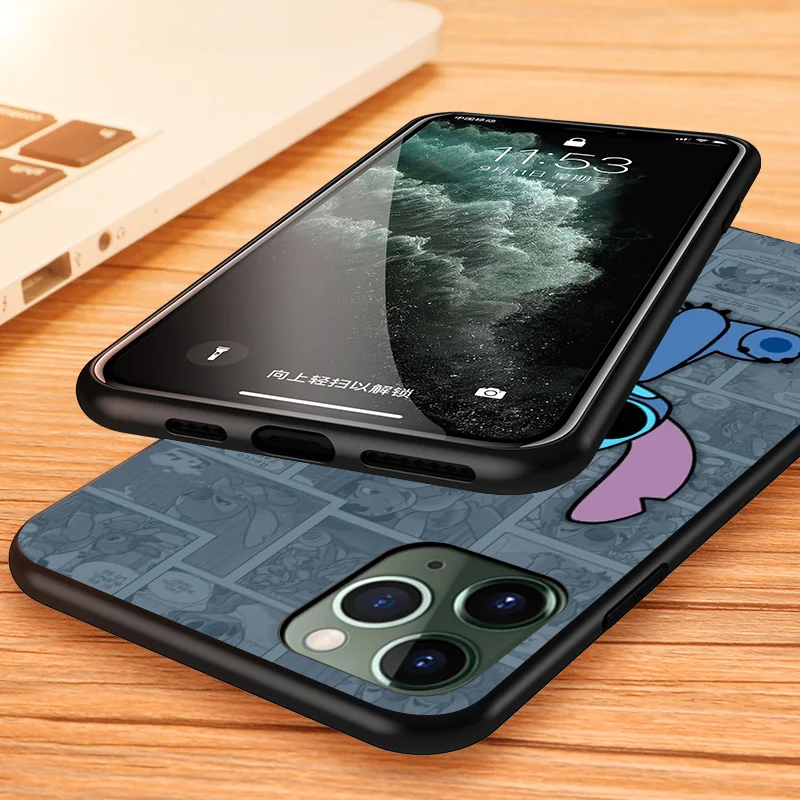 Disney Cartoon Animation Lilo Stitch Phone Case For Apple iPhone 14 13 12 11 SE XS XR X 7 8 mini Plus Pro MAX 2020 Black Cover