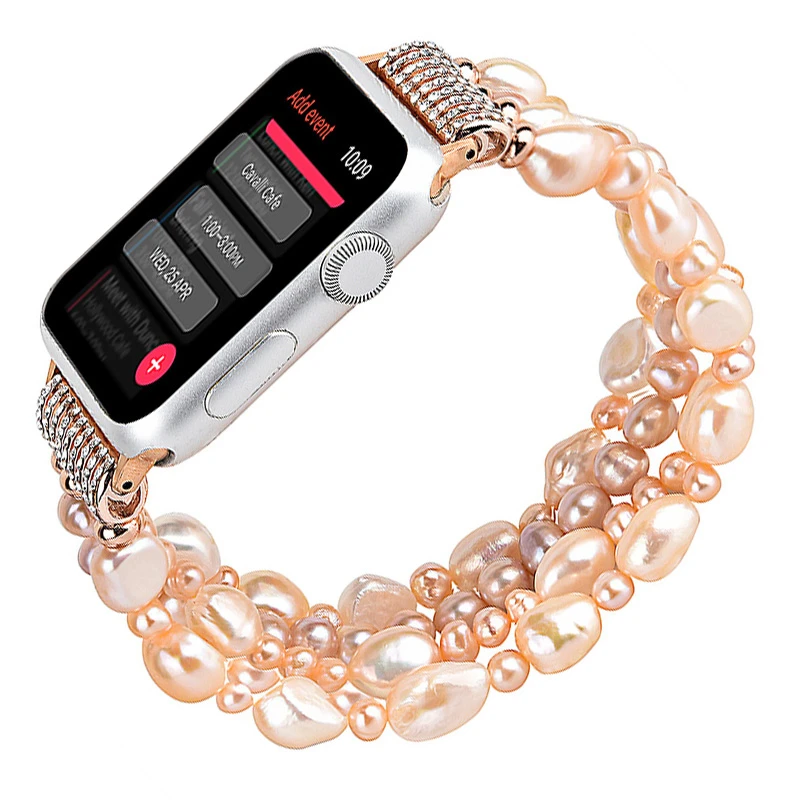 Браслет с бусинами для Apple Watch Band 44 мм 40 42 38 милый эластичный жемчужный ремешок