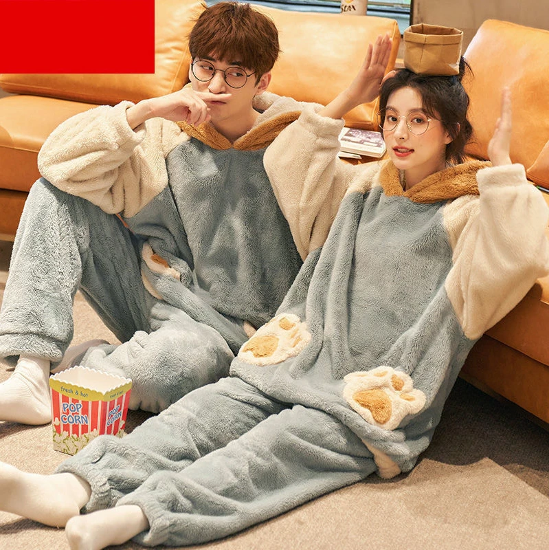 Couple Pajamas Autumn and Winter Models Coral Fleece Men Women Facecloth Cute Thickened Velvet Antlers Winter Pajamas Sleepwear