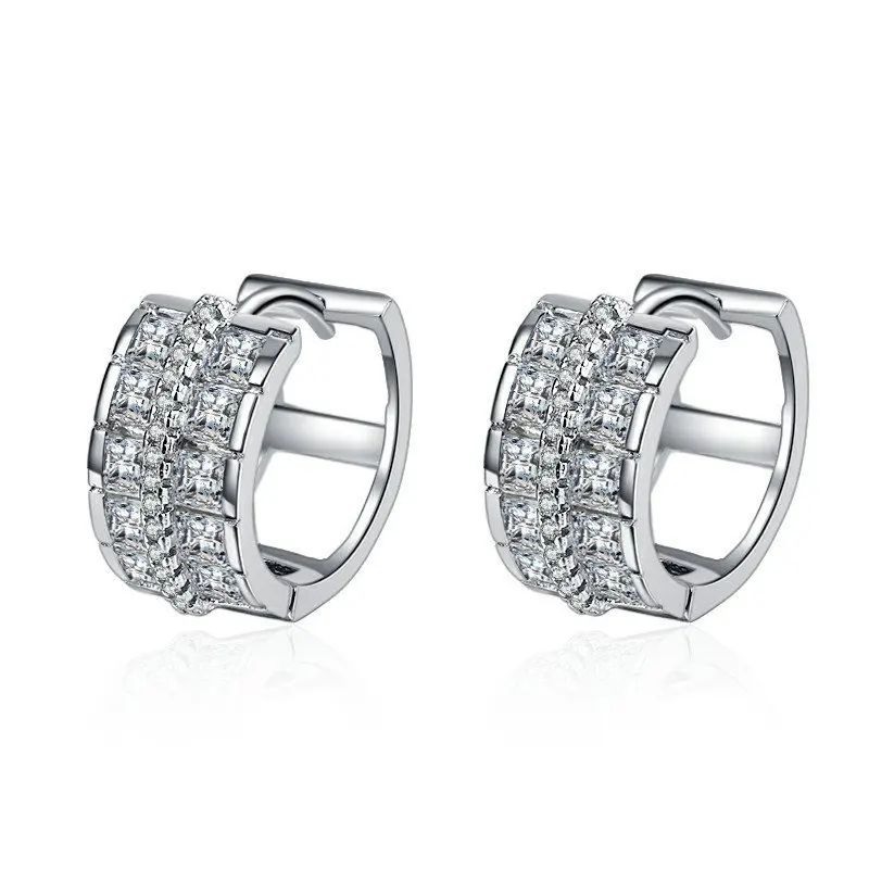 

Double Row CZ Zircon Women Stud Earring Delicate Shape Wedding Engagement Party Bridal Earrings High Quality Jewelry
