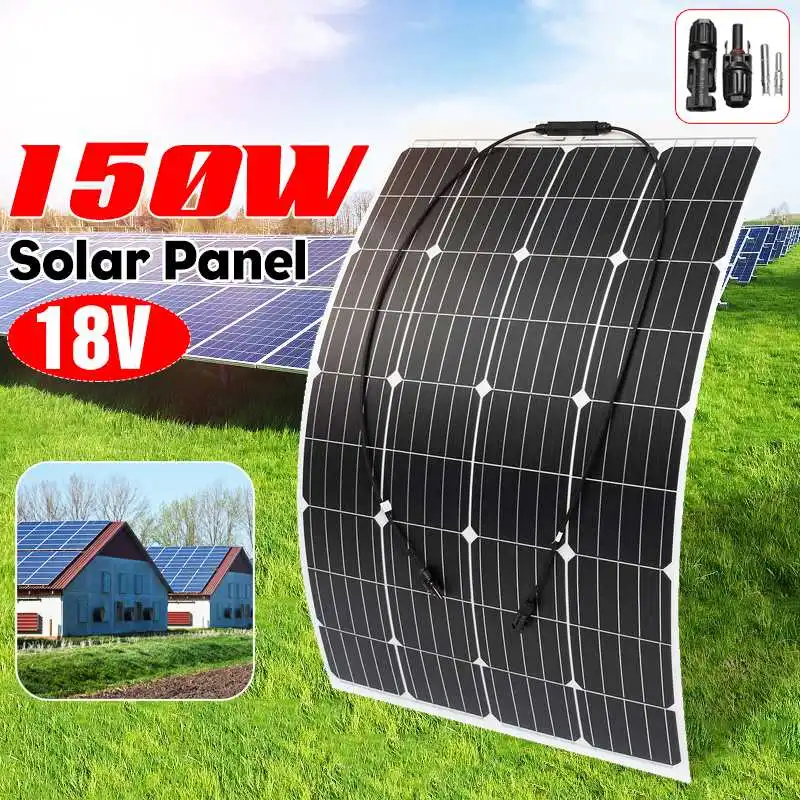 

Солнечная панель, 150 Вт, 18 в, солнечная батарея, упаковка солнечной энергии с крышкой соединителя, система питания для телефона, уличное заря...
