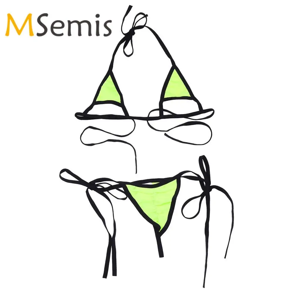 Женский купальник бикини комплект микро мини из двух предметов с лямкой через