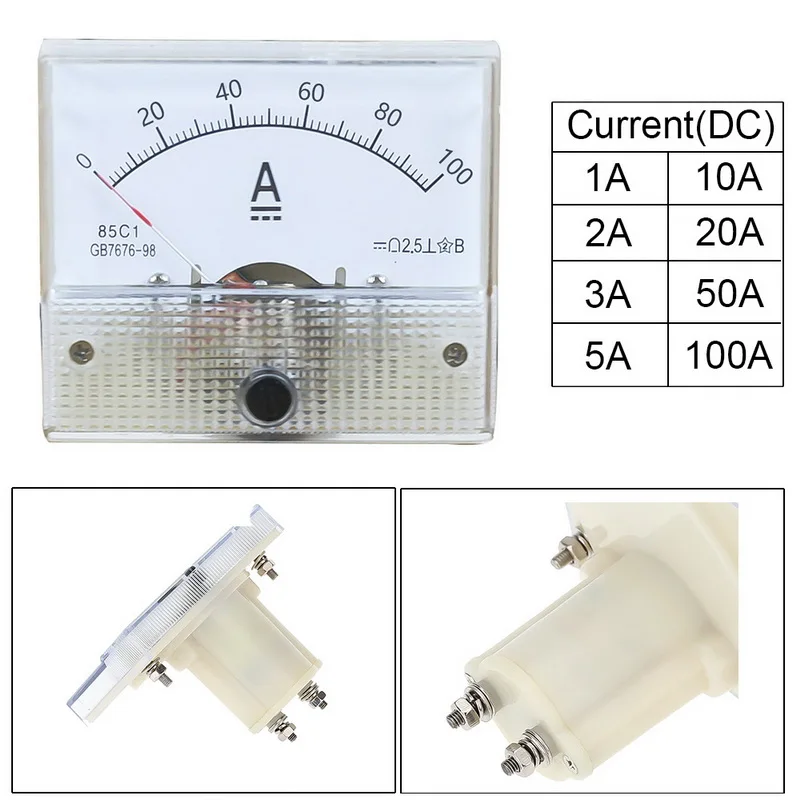 

DC Plastic Analog Pointer Ammeter Ampere Meter Panel 1A 2A 3A 5A 10A 20A 50A 100A High Accuracy Mechanical Current Meters