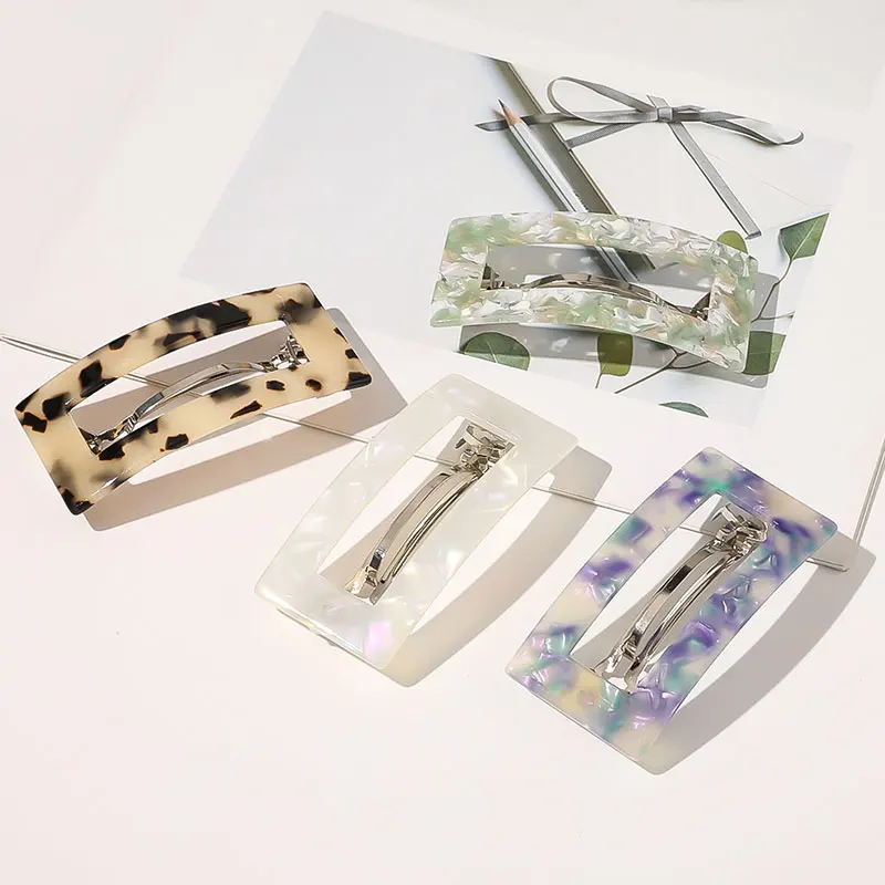 

Koean Acetate Hollow Hairpin Duckbill Barrette Hair Clip Leopard Floral Marble Geometric Rectangle BB Pinch Hair Accessories