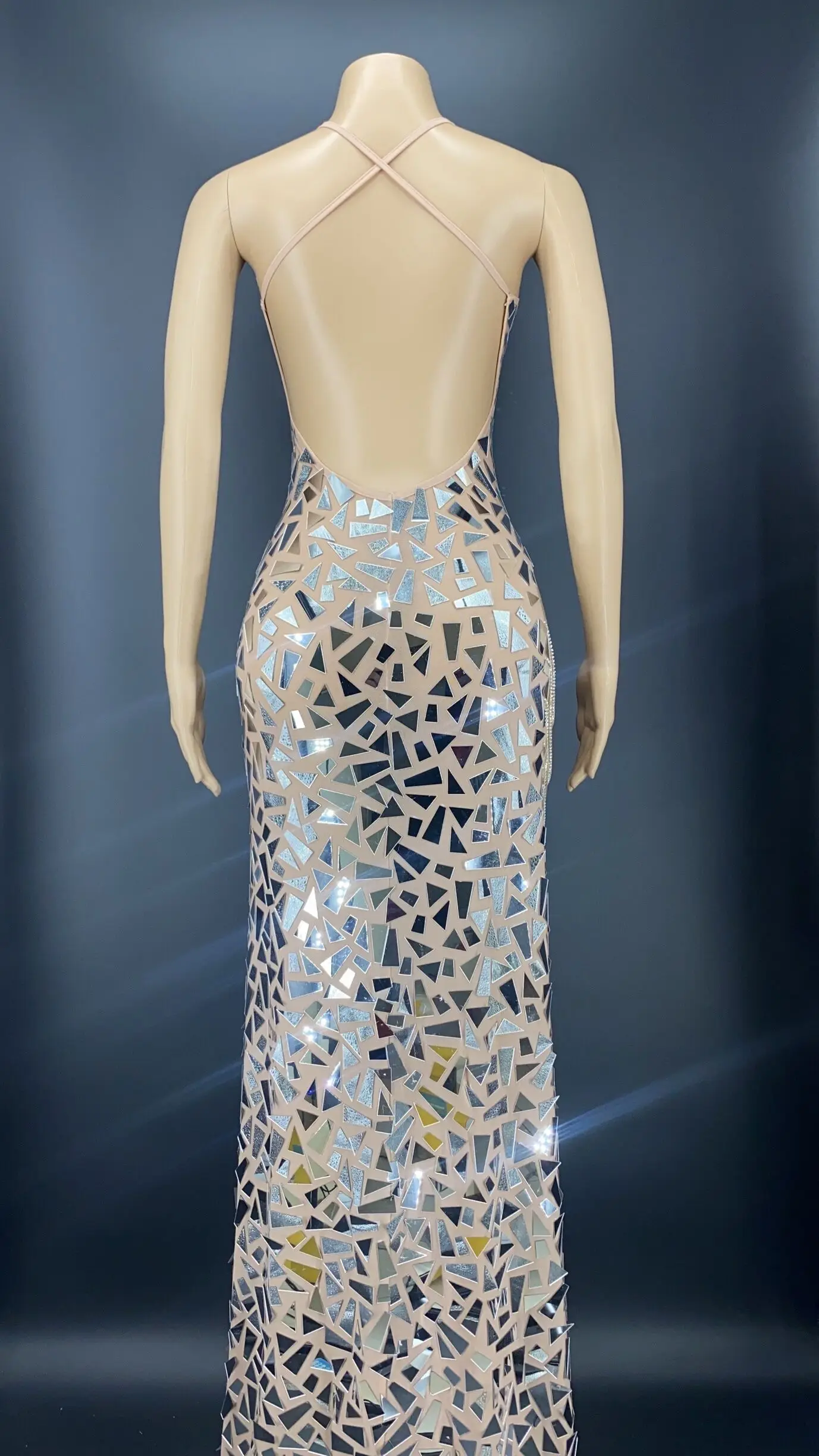 Серебряные блестящие зеркала вырезанные сетчатые открытые Длинные вечерние