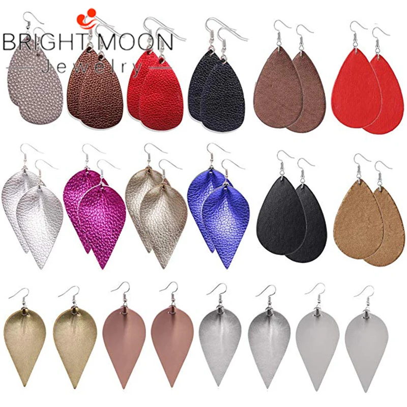 Яркая луна кожа подвеска серьги Легкий искусственная в форме листа слезы ручной